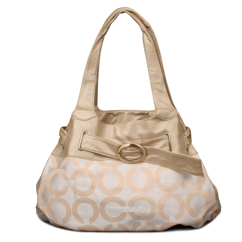 Coach Buckle In Signature Large Gold White Hobo END