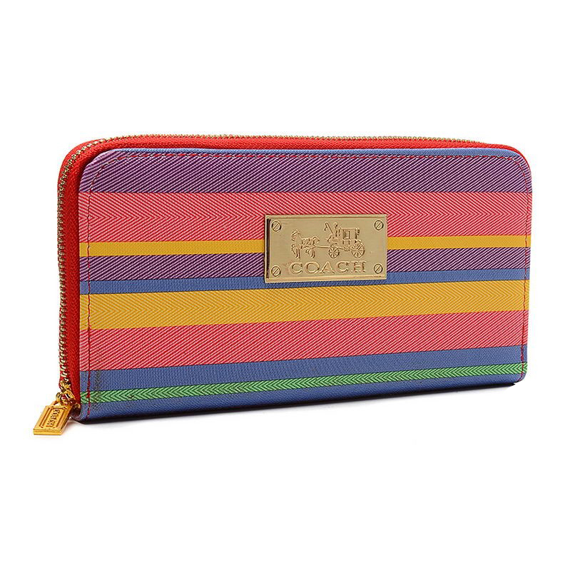 Coach Poppy Striped Large Red Multi Wallets EVB