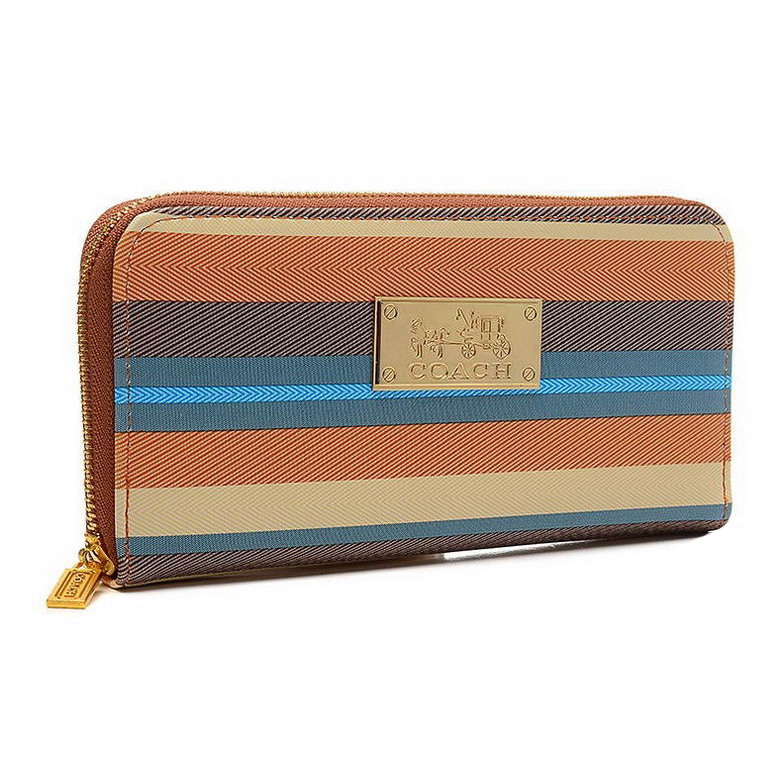 Coach Poppy Striped Large Brown Multi Wallets EVE
