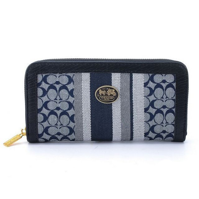 Coach Legacy Accordion Zip In Signature Large Navy Grey Wallets EGP