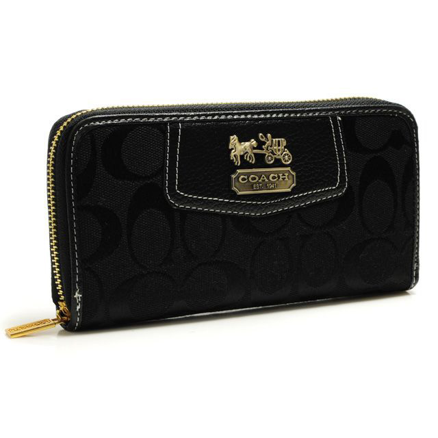 Coach Logo In Signature Large Black Wallets BFW