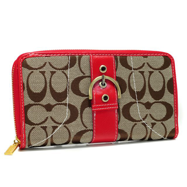 Coach Buckle In Signature Large Red Wallets AXG