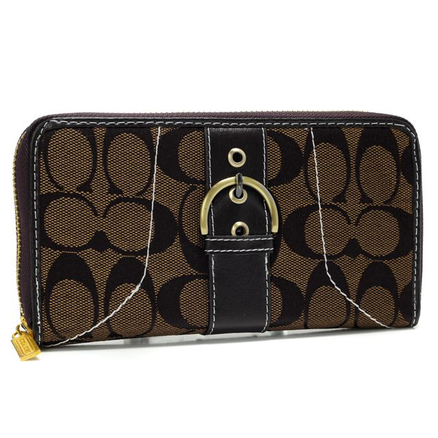 Coach Buckle In Signature Large Coffee Wallets AXI