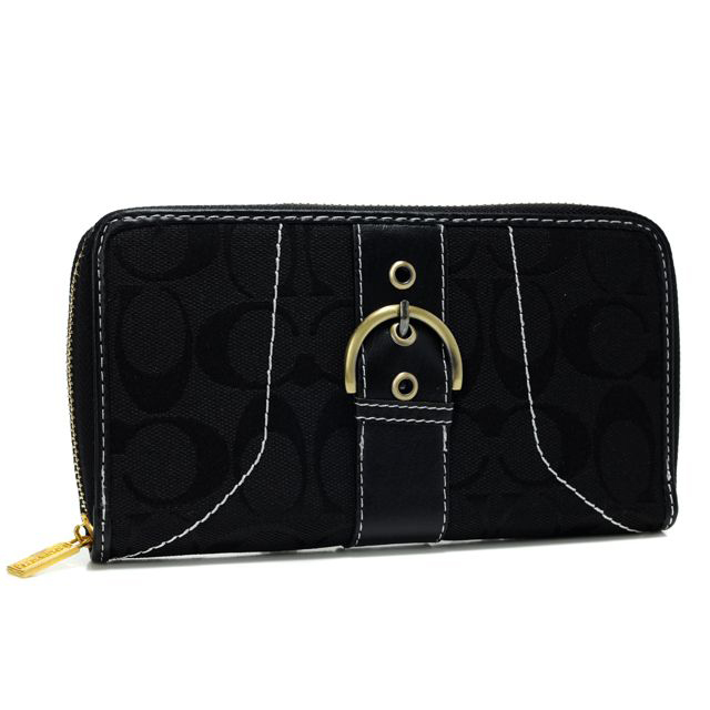 Coach Buckle In Signature Large Black Wallets AXJ