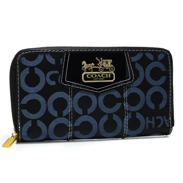 Coach In Signature Large Navy Wallets AXL