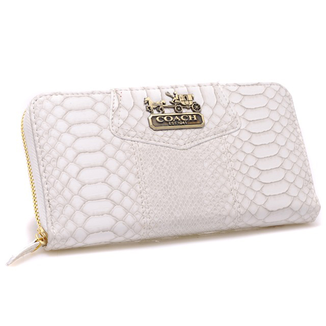 Coach Accordion Zip In Croc Embossed Large White Wallets CCN
