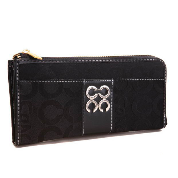 Coach Madison Accordion Zip In Signature Large Black Wallets AGM